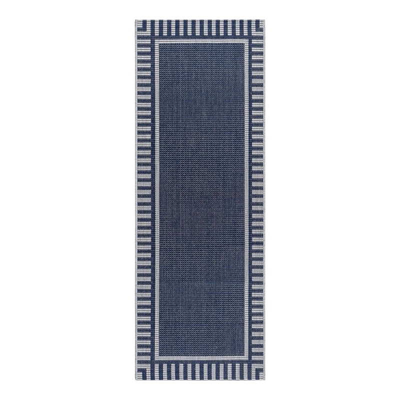 Gertmenian Paseo Kiano Navy/Gray 2 ft. x 6 ft. Striped Border Indoor/Outdoor Runner Rug 28002