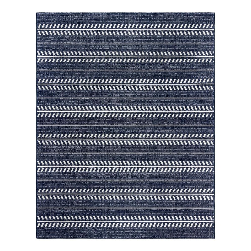 Gertmenian Paseo Moran Stripe Navy/White 5 ft. x 7 ft. Striped Indoor/Outdoor Area Rug 25459