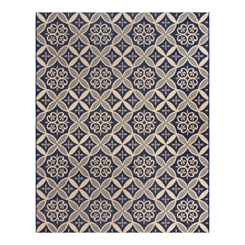 Gertmenian Paseo Niala Navy/Sand 5 ft. x 7 ft. Floral Medallion Indoor/Outdoor Area Rug 25431