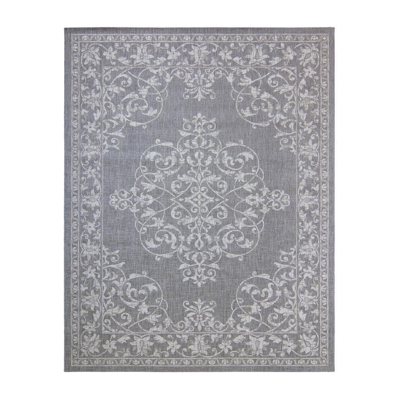 Gertmenian Paseo Ryoan Gray/Cream 6 ft. x 9 ft. Medallion Indoor/Outdoor Area Rug 46410