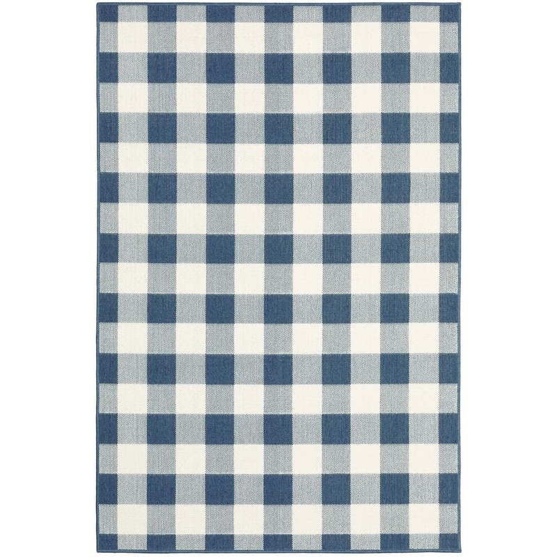 AVERLEY HOME Messina Blue/Ivory 9 ft. x 13 ft. Geometric Gingham Check Polypropylene Indoor/Outdoor Area Rug 744218