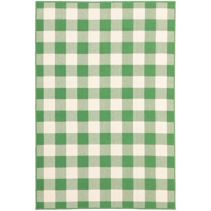 AVERLEY HOME Messina Green/Ivory 9 ft. x 13 ft. Geometric Gingham Check Polypropylene Indoor/Outdoor Area Rug 744096