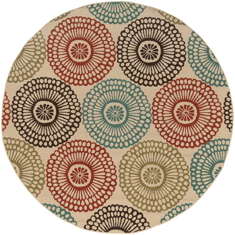 AVERLEY HOME Naples Multi-colored 7 ft. x 7 ft. Round Medallion Indoor/Outdoor Patio Area Rug 822688
