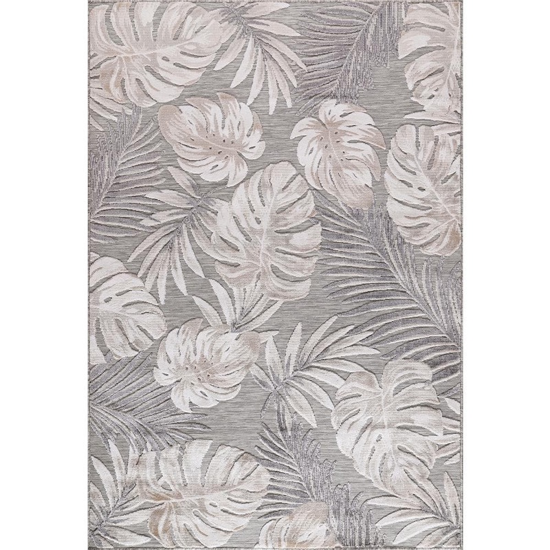 CAMILSON Bloom Beige/Gray 6 ft. x 9 ft. Leaf Tropical Botanical Indoor/Outdoor Area Rug SPR3002-BEI-6×9-HD