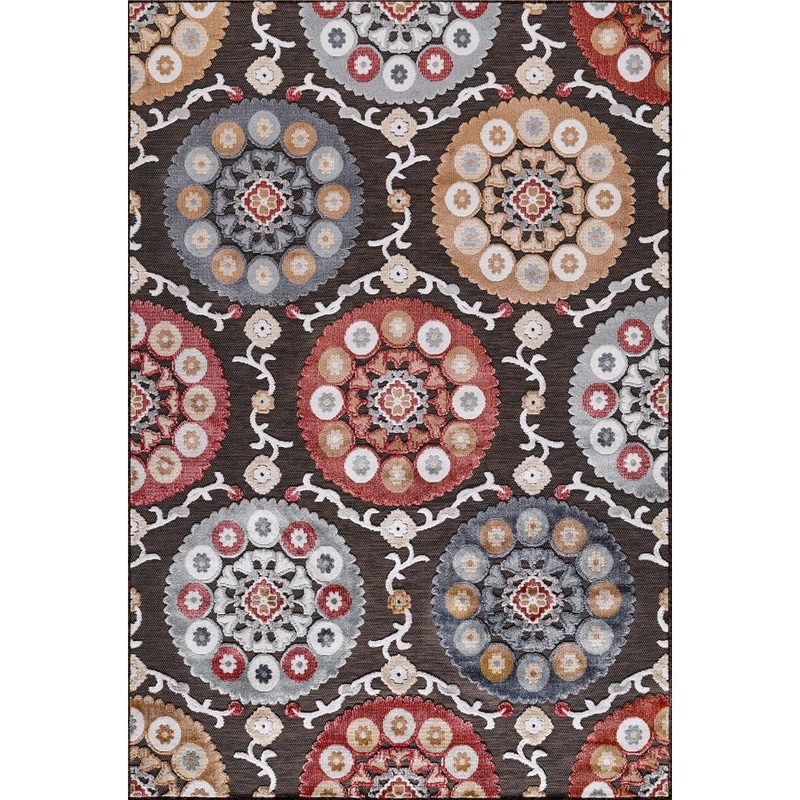 CAMILSON Bloom Brown 9 ft. x 12 ft. Bohemian Medallion Floral Indoor/Outdoor Area Rug SPR3003-BRW-9×12-HD