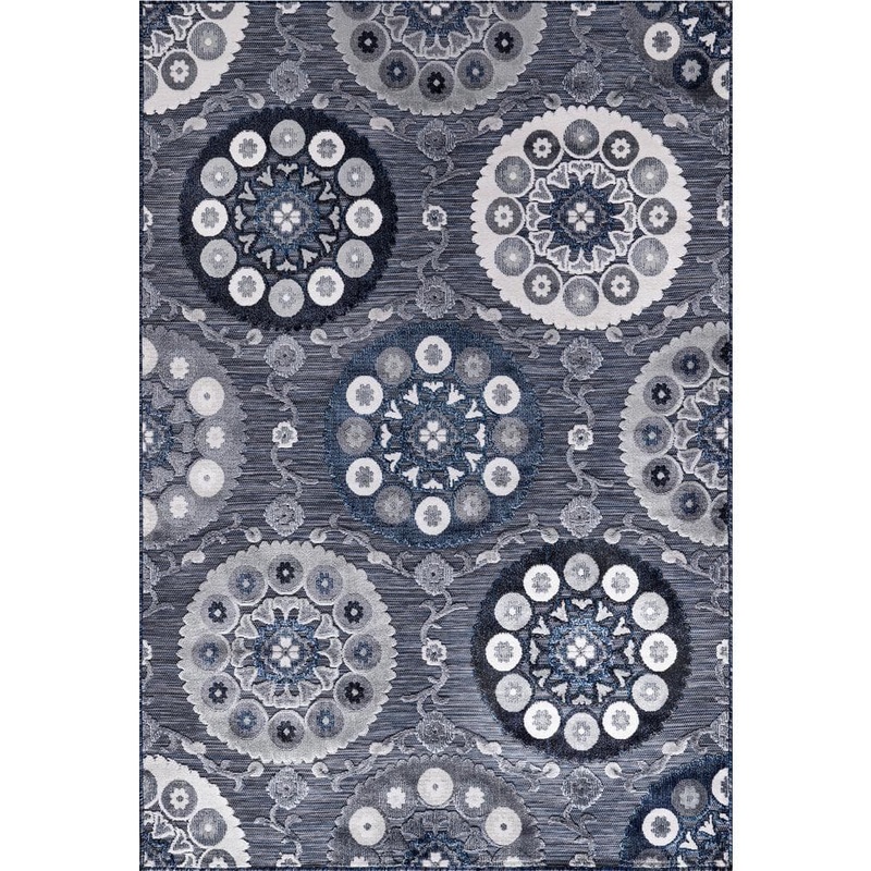 CAMILSON Bloom Navy Blue 10 ft. x 14 ft. Bohemian Medallion Floral Indoor/Outdoor Area Rug SPR3003-NVY-10×14-HD