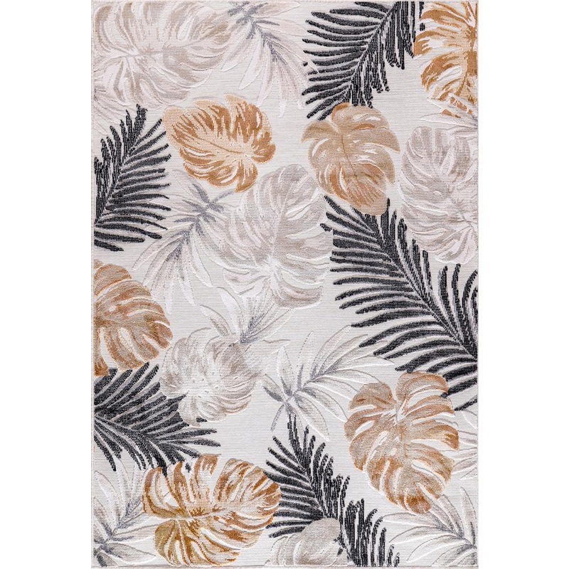 CAMILSON Bloom Yellow/Beige 8 ft. x 10 ft. Leaf Tropical Botanical Indoor/Outdoor Area Rug SPR3002-YLW-8×10-HD