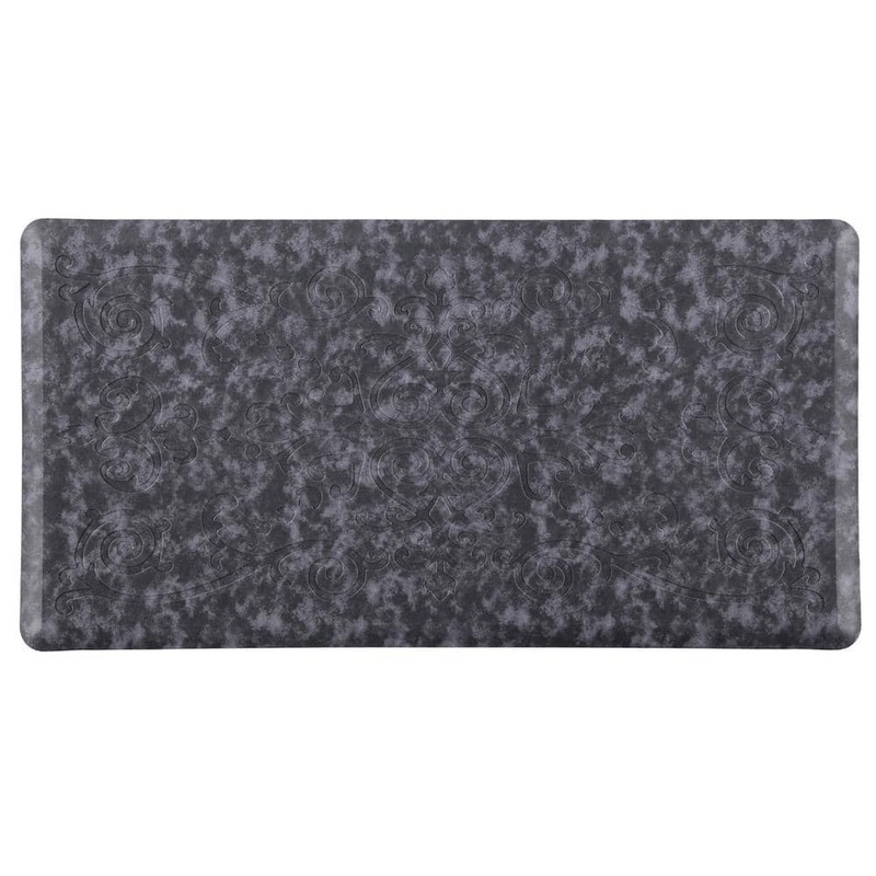 J&V TEXTILES Cloud Comfort Navy Blue 20 in. x 39 in. Medallion Embossed Anti-Fatigue Mat EMB03