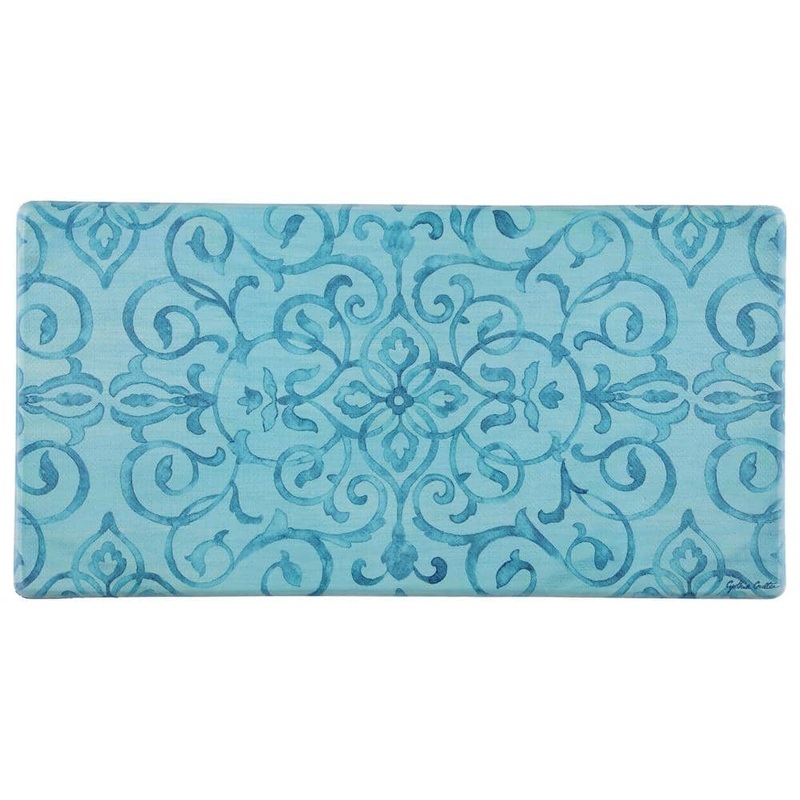 J&V TEXTILES Rustic Medallion Blue 20 in. x 39 in. Anti-Fatigue Kitchen Mat CNC221
