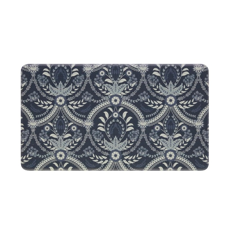 Laura Ashley Dark Blue Floral 17.5 in. x 32 in. Anti-Fatigue Wellness Mat LAK015830