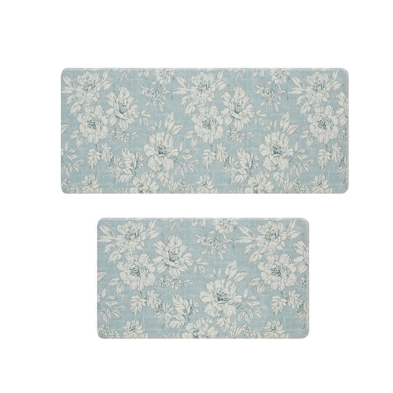Laura Ashley Gray Iris Floral 17.5 in. x 48 in./17.5 in. x 28 in. Anti-Fatigue Wellness Mat LAK020868