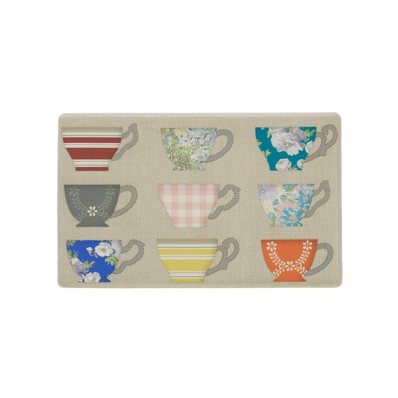 Laura Ashley Multi-colored Teacups 17.5 in. x 32 in. Anti-Fatigue Wellness Mat LAK016946