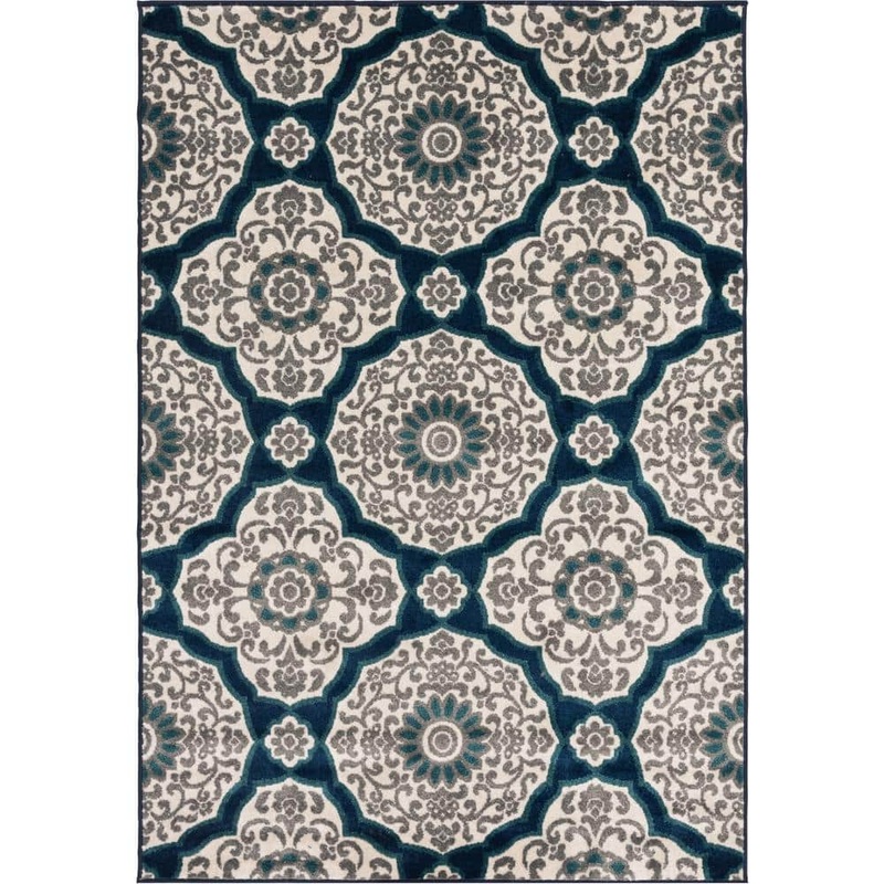 LOOMAKNOTI Tecopa Kamiyarli Blue 6 ft. 7 in. x 9 ft. 6 in. Medallion Polypropylene Indoor/Outdoor Area Rug 2352NQ70EC.084