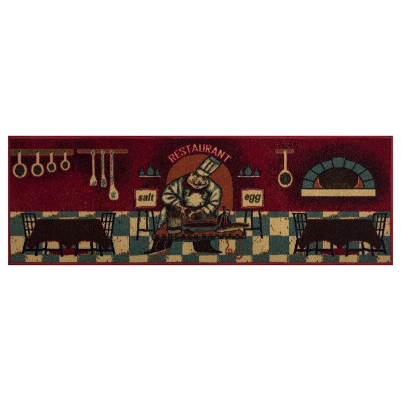 Ottomanson Siesta Kitchen Collection Non-Slip Rubberback Chef Design 2×5 Kitchen Rug, 1 ft. 8 in. x 4 ft. 11 in., Red Chef STK3240-20X59