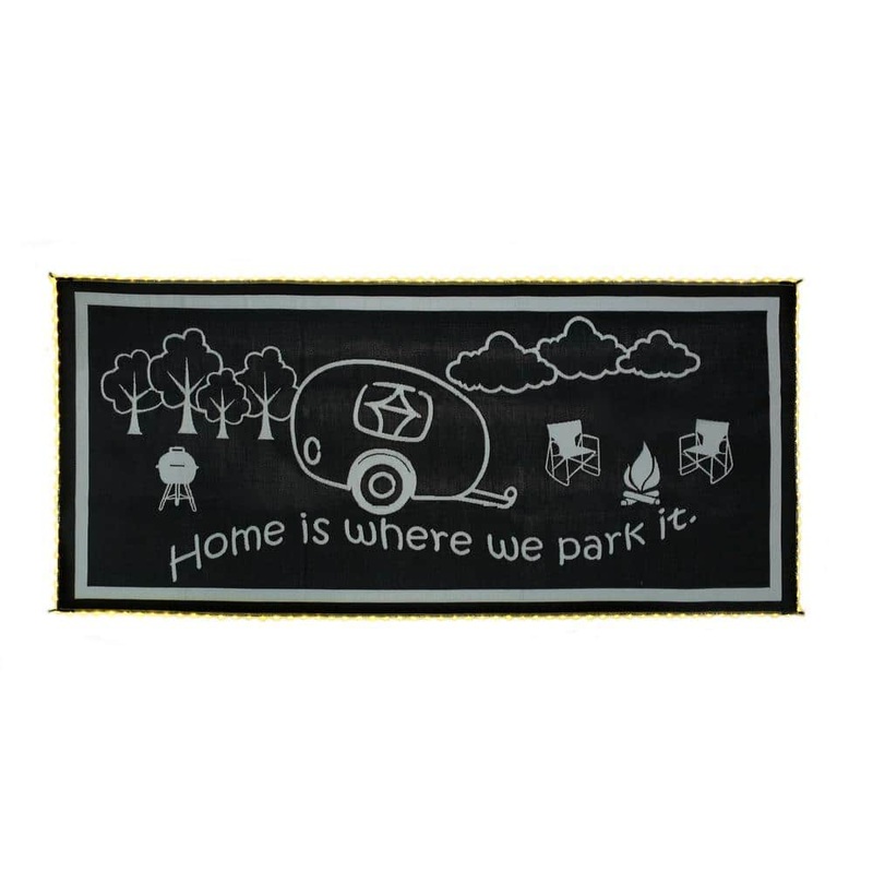 Stylish Camping LED Illuminated Black/White 8 ft. x 18 ft. Patio/RV Reversible Mat LRVH8181