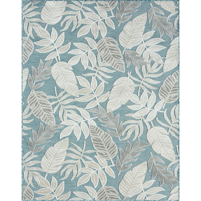 Tayse Rugs Tropic Aqua 5 ft. x 7 ft. Floral Indoor/Outdoor Area Rug TRP1135 5×7
