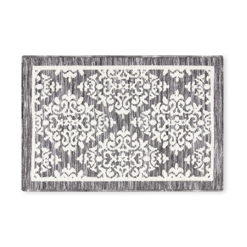 TOWN&COUNTRY LIVING Everyday Walker Damask Medallion Grey 24 in. x 40 in. Machine Washable Kitchen Mat 3-E001-451