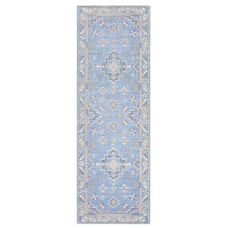 TOWN&COUNTRY LIVING Luxe Livie Forever Vintage Blue Ivory 24 in. x 72 in. Machine Washable Runner Kitchen Mat 3A-27592-309
