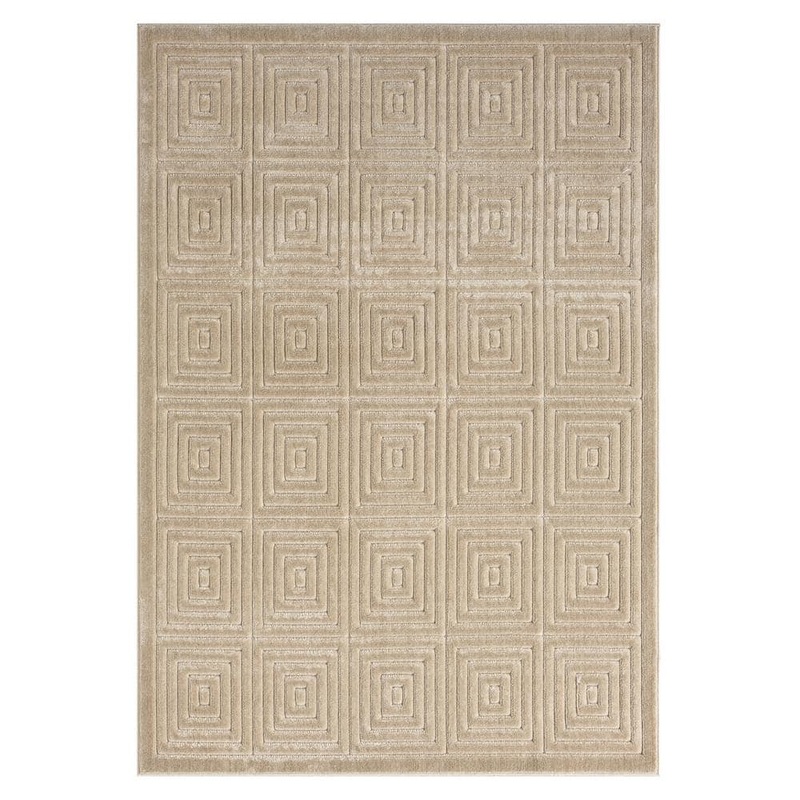 Unbranded Arlo Beige 5 ft. x 7 ft. Geometric High-Low Polypropylene Indoor/Outdoor Area Rug 6195A2590D3048
