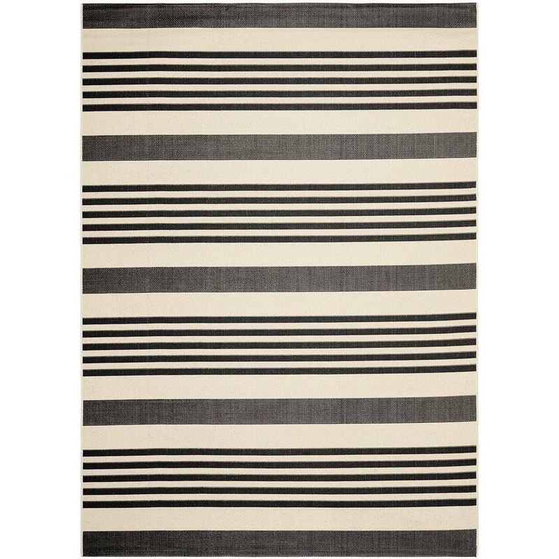Unbranded Black 8 ft. x 10 ft. Striped Polypropylene Indoor/Outdoor Area Rug outrug-299