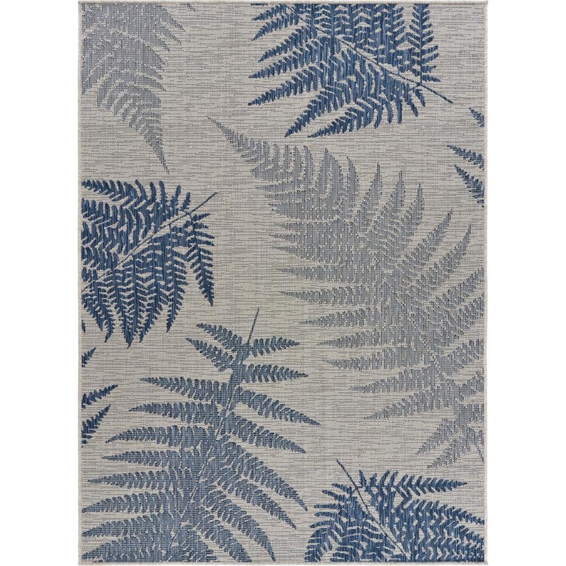 Unbranded Botanical Navy Blue/Gray 7 ft. 10 in. x 9 ft. 10 in. Botanical Fallen Fern Polypropylene Indoor/Outdoor Area Rug 9693A9084D9348