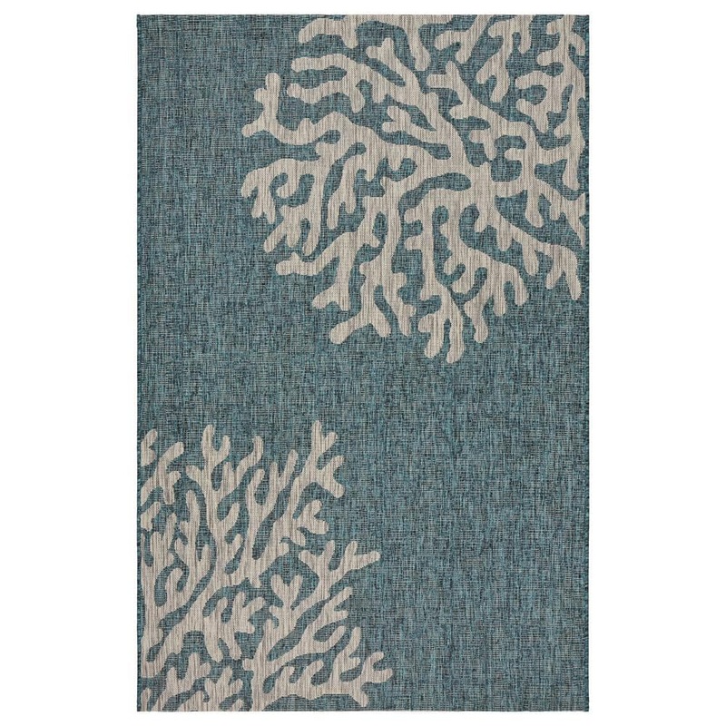 Unbranded Camila Coastal Blue/Gray 7 ft. 9 in. x 9 ft. 5 in. Reef Rectangle Indoor/Outdoor Area Rug 2939A8984D9348