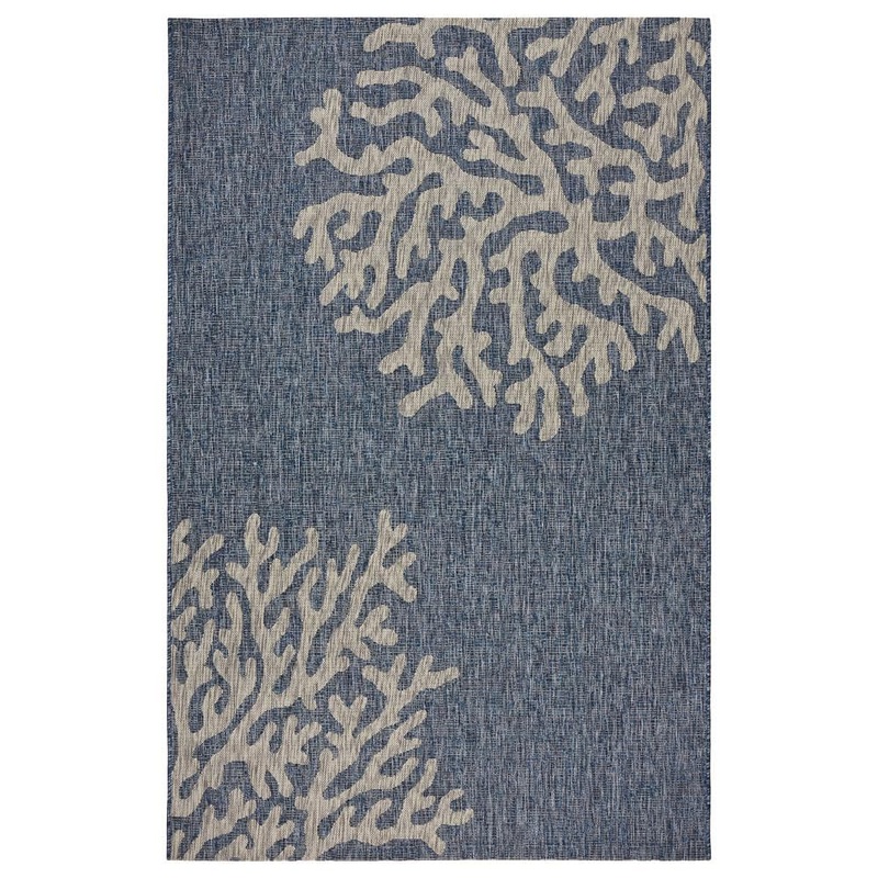 Unbranded Camila Coastal Reef Navy Blue/Gray 7 ft. 9 in. x 9 ft. 5 in.Corals Polypropylene Indoor/Outdoor Area Rug 6139A8984D9348