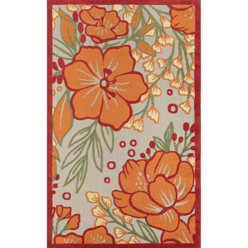 Unbranded Clyde Mahalo Orange/Red/Green 7 ft. 10 in. x 9 ft. 10 in. Hibiscus Floral High-Low Polypropylene Indoor/Outdoor Area Rug 4577A4184D9348