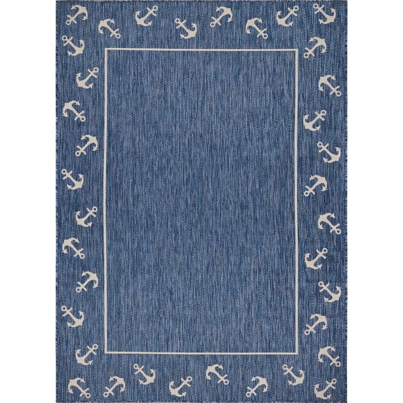 Unbranded Naira Nautical Navy Blue/White 1 ft. 10 in. x 3 ft. Anchor Border Polypropylene Indoor/Outdoor Area Rug 8958A0084D9348