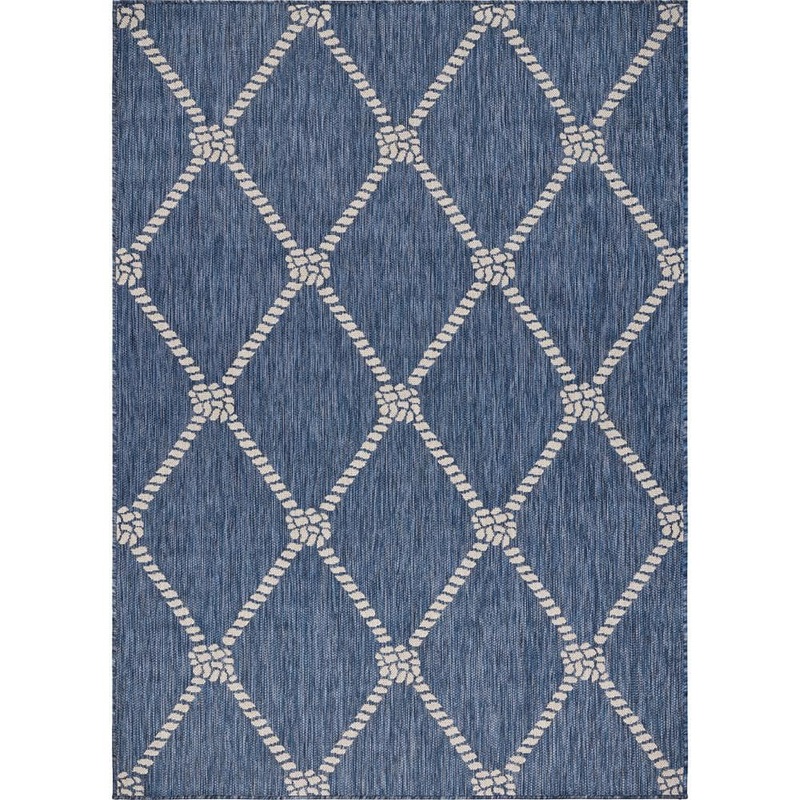 Unbranded Naira Nautical Navy Blue/White 3 ft. x 5 ft. Knot Polypropylene Indoor/Outdoor Area Rug 5748A0084D9348