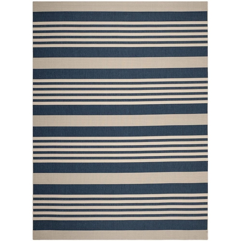 Unbranded Navy Polypropylene 8 ft. x 10 ft. Striped Indoor/Outdoor Area Rug outrug-301