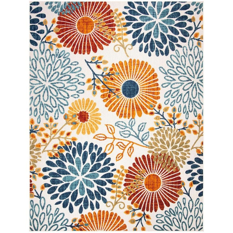 Unbranded White 8 ft. x 10 ft. Floral Synthetic Indoor/Outdoor Area Rug outrug-295