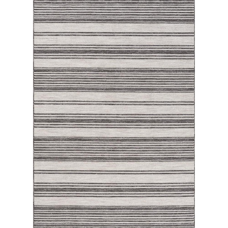 Unbranded Wyatt Ivory/Gray 7 ft. 10 in. x 8 ft. 10 in. Striped High-Low Yarn Indoor/Outdoor Area Rug 1314A2590D3048