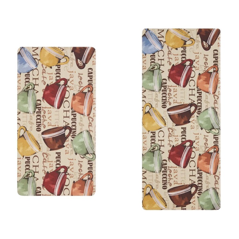 Chef Gear Coffee Cup Party Beige 17.5 in. x 48 in. Global Synthetic 2-Piece Kitchen Mat Set YMK016054