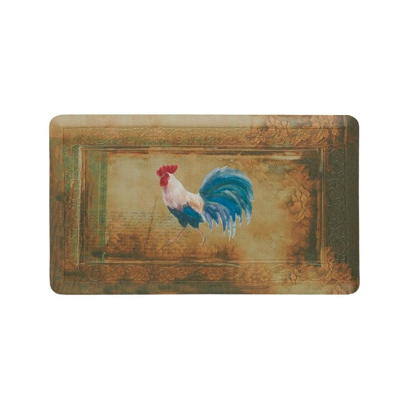 Chef Gear Hydrangea Vintage Rooster Beige 17.5 in. x 32 in. Global Synthetic Kitchen Mat YMK016063