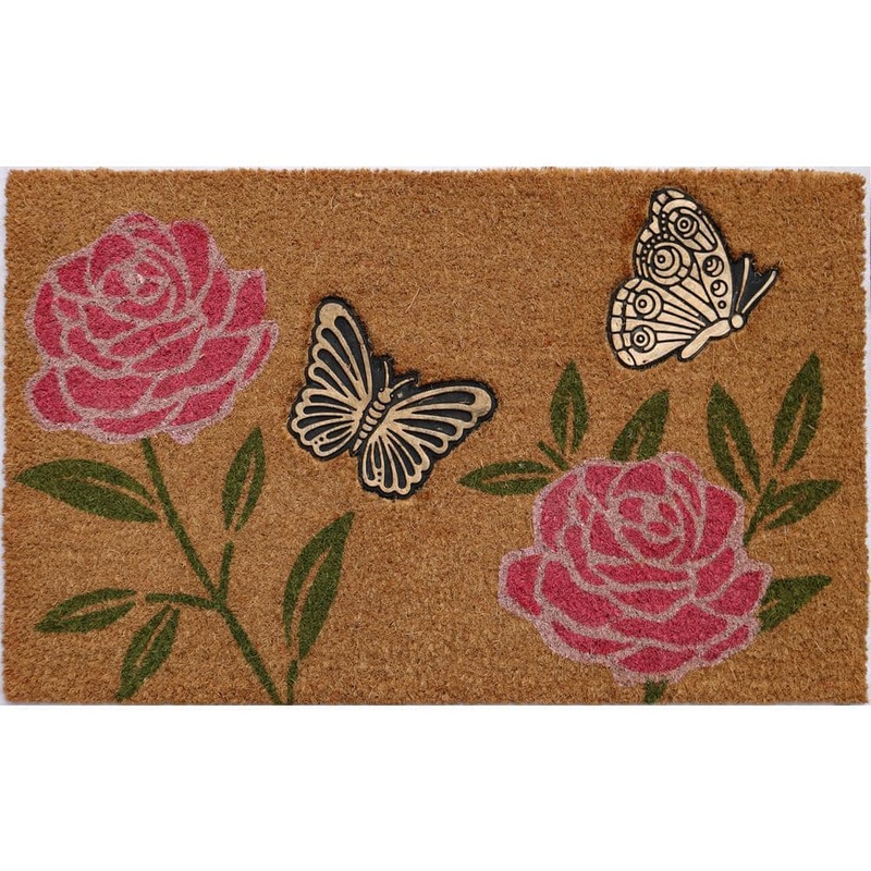Imports Dcor Vinyl Back Flowers and Butterflies 30 in. x 18 in. Coir Door Mat 596PVC