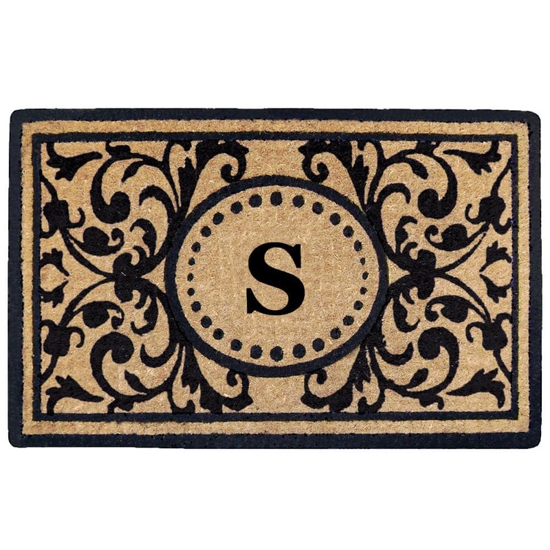 Nedia Home Heavy Duty Black 22 in. x  36 in. Coir Heritage Monogrammed S Indoor Outdoor Door Mat O2319S