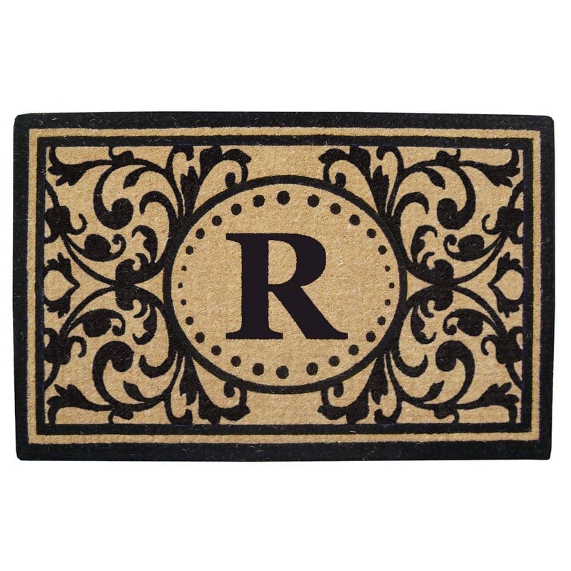 Nedia Home Heavy Duty Black 30 in. x  48 in. Coir Heritage Monogrammed R Indoor Outdoor Door Mat O2325R
