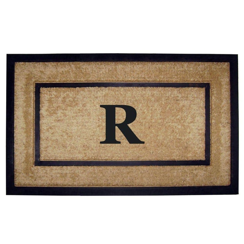 Nedia Home Heavy Duty Brown 22 in. x 36 in. Rubber Coir Single Picture Frame Monogrammed R Indoor Outdoor Door Mat 18099R