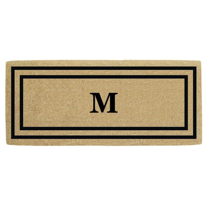 Nedia Home Heavy Duty Brown 24 in. x 57 in. Coir Thin Double Picture Frame  Monogrammed M Outdoor Door Mat O2172M