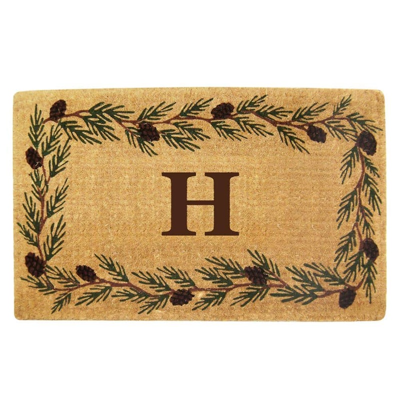 Nedia Home Heavy Duty Evergreen Brown 22 in. x 36 in. Coir Monogrammed H Indoor Outdoor Door Mat O2011H