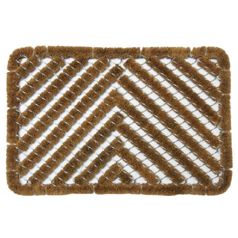 Rubber-Cal Herringbone Tan 18 in. x 30 in. Coir Boot Scraper Mat 10-100-514