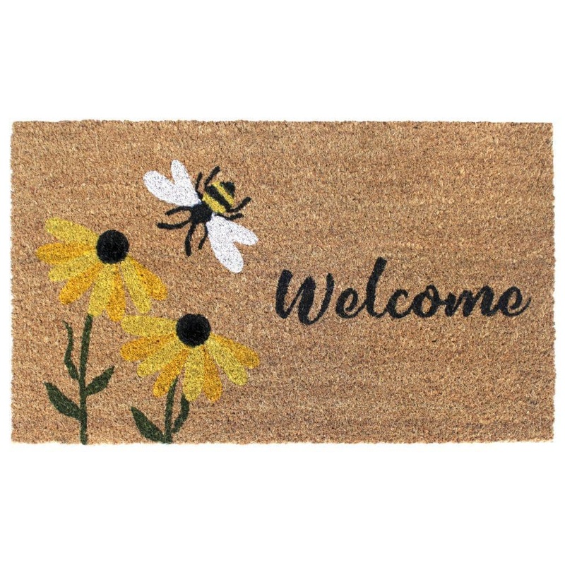 RugSmith Multi Welcome Flowers & Bee 18 in. x 30 in. Doormat DM10266