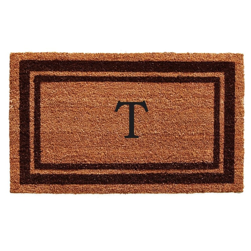 Calloway Mills Brown Border Monogram Door Mat 18 in. x 30 in. (Letter T) 152981830T