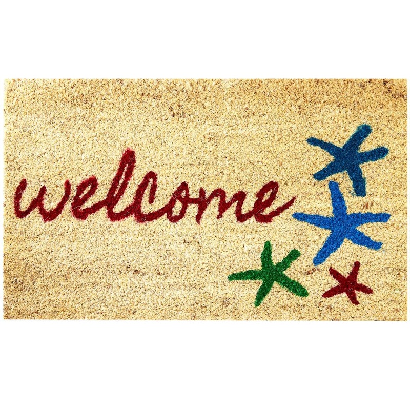Envelor Nautical Coastal Collection Sand and Starfish 30 in. x 18 in. Coir with Non-Slip Backing Outdoor Door Mat EN-VC-51523