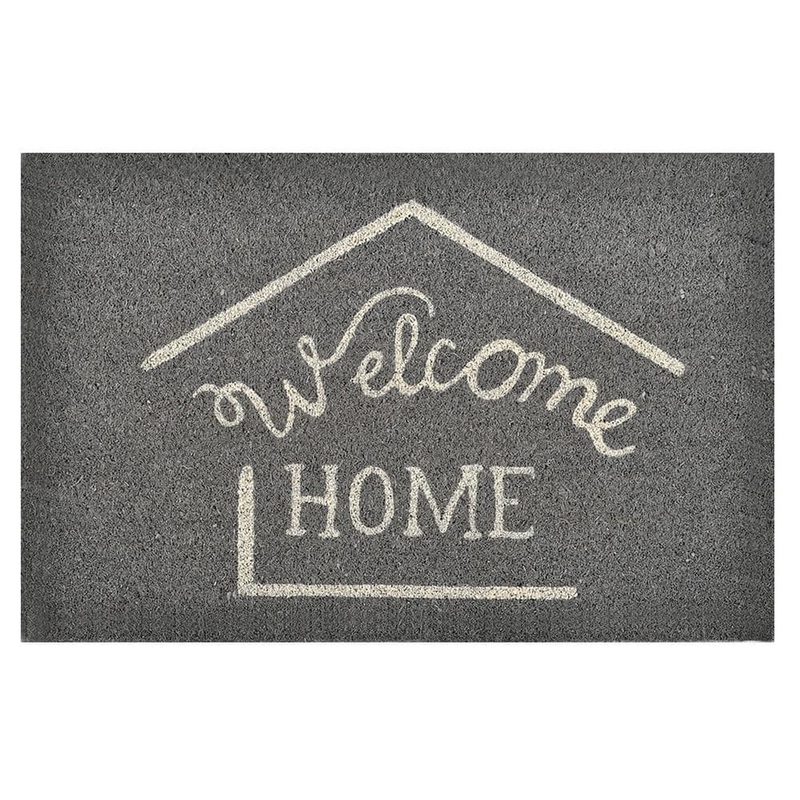 EVIDECO French home goods Evideco 16 in. x 24 in. Grey Sheltered Printed Front Door Mat Welcome Home Coir Coco Fibers 1401193