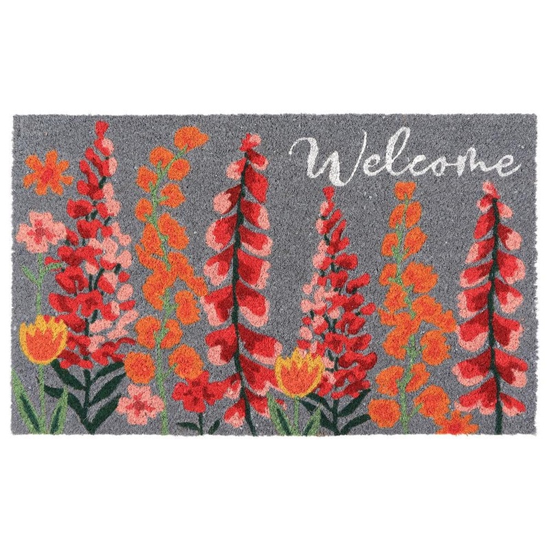 EVIDECO French home goods Floral Welcome Gray 18 in. x 30 in. Sheltered or Indoor Coconut Door Mat 140581002