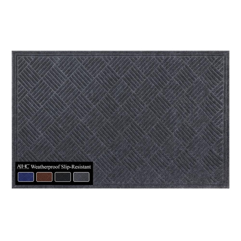 A1 Home Collections A1HC All Weather Durable Polypropylene Gray 36 in. x 60 in. Non Slip Backing Rubber Door Mat A1PR22-36X60-GR