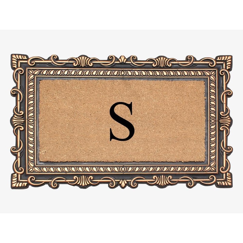 A1 Home Collections A1HC Carson Bronze/Beige 24 in. x 36 in. Rubber and Coir Heavy-Duty Easy to Clean Monogrammed S Door Mat RC198-BRNW-S