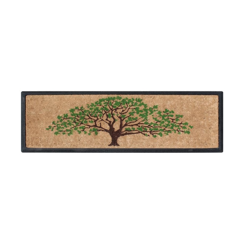 A1 Home Collections A1HC First Impression Hand-Crafted Life of Tree Green/Brown 16 in. x 48 in. Rubber Coir Double Doormat A1HOME6572